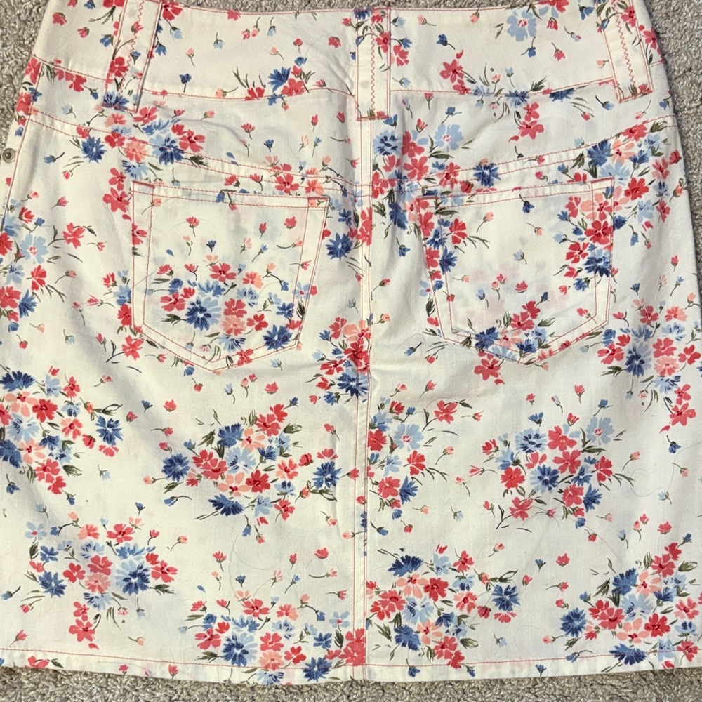 LOFT Cream Mini Skirt with Pink & Blue Floral Print - Picture 3 of 5
